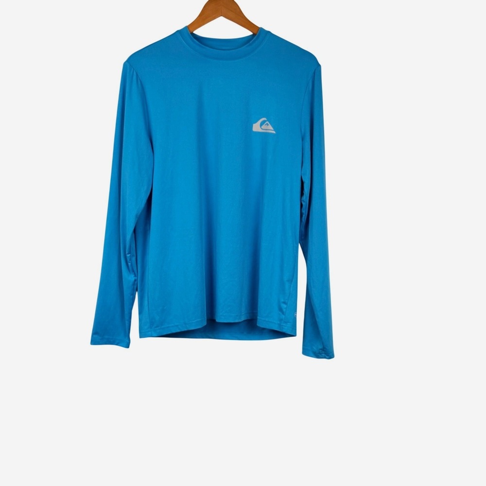 Quiksilver Rash Guard Mens M Blue Long Sleeve Swim Shirt Logo